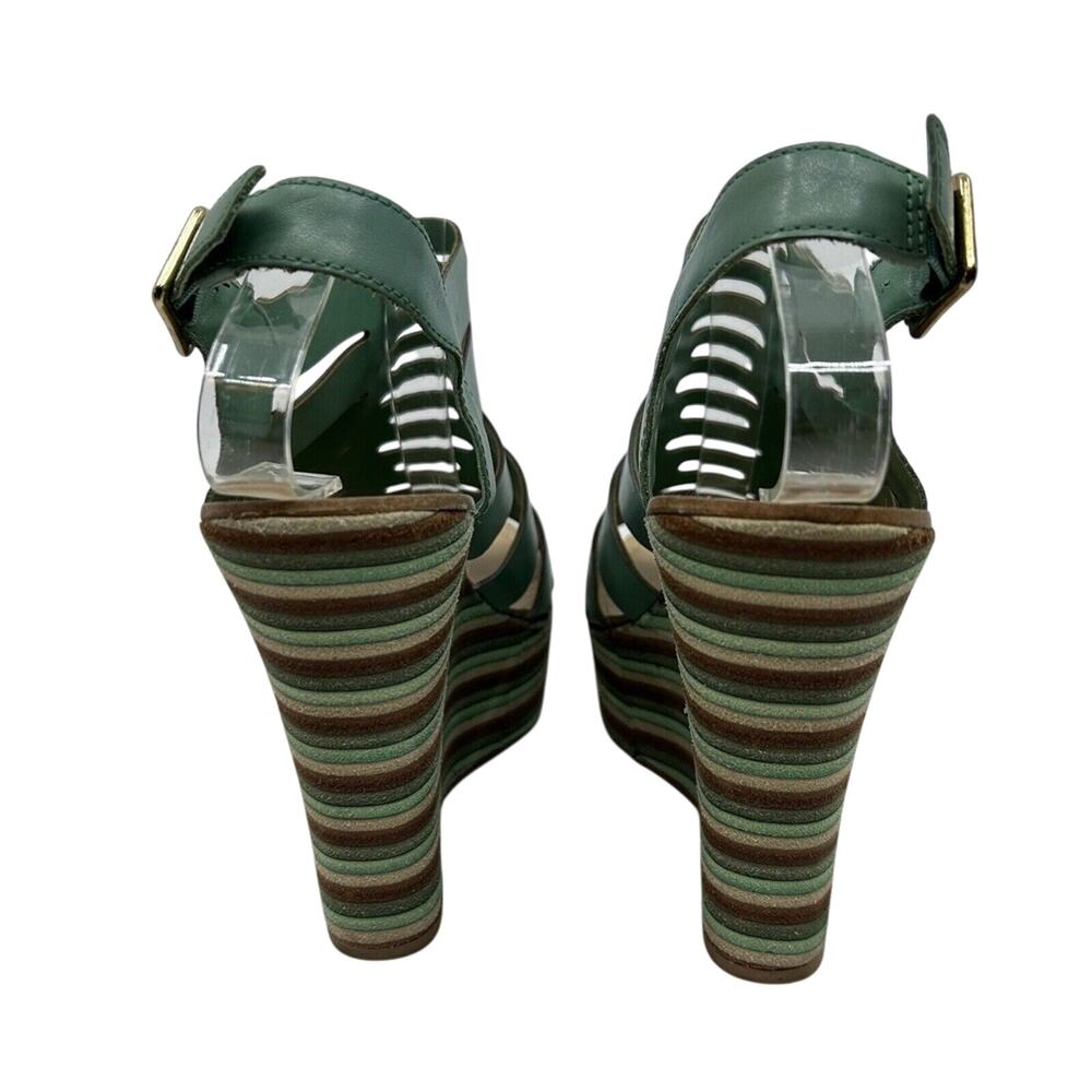 Anna Luz Leather Open Toe Wedge Women's Size 7 Teal Blue Green Sandals Brazil - Picture 3 of 6